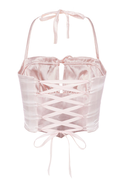 Aria Silk Satin Corset - Pink