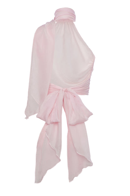 Volante Silk Chiffon Top - Pink