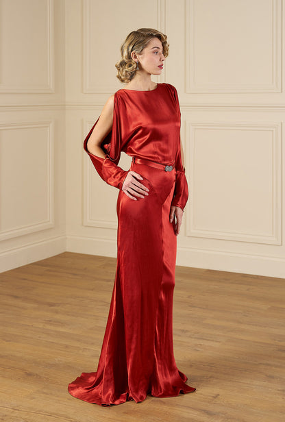 1930s Siren Evening Gown - Rust Satin
