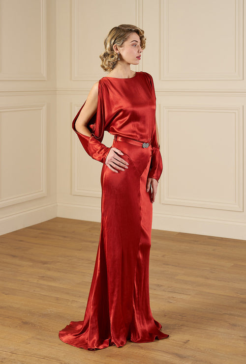 1930s Siren Evening Gown - Rust Satin