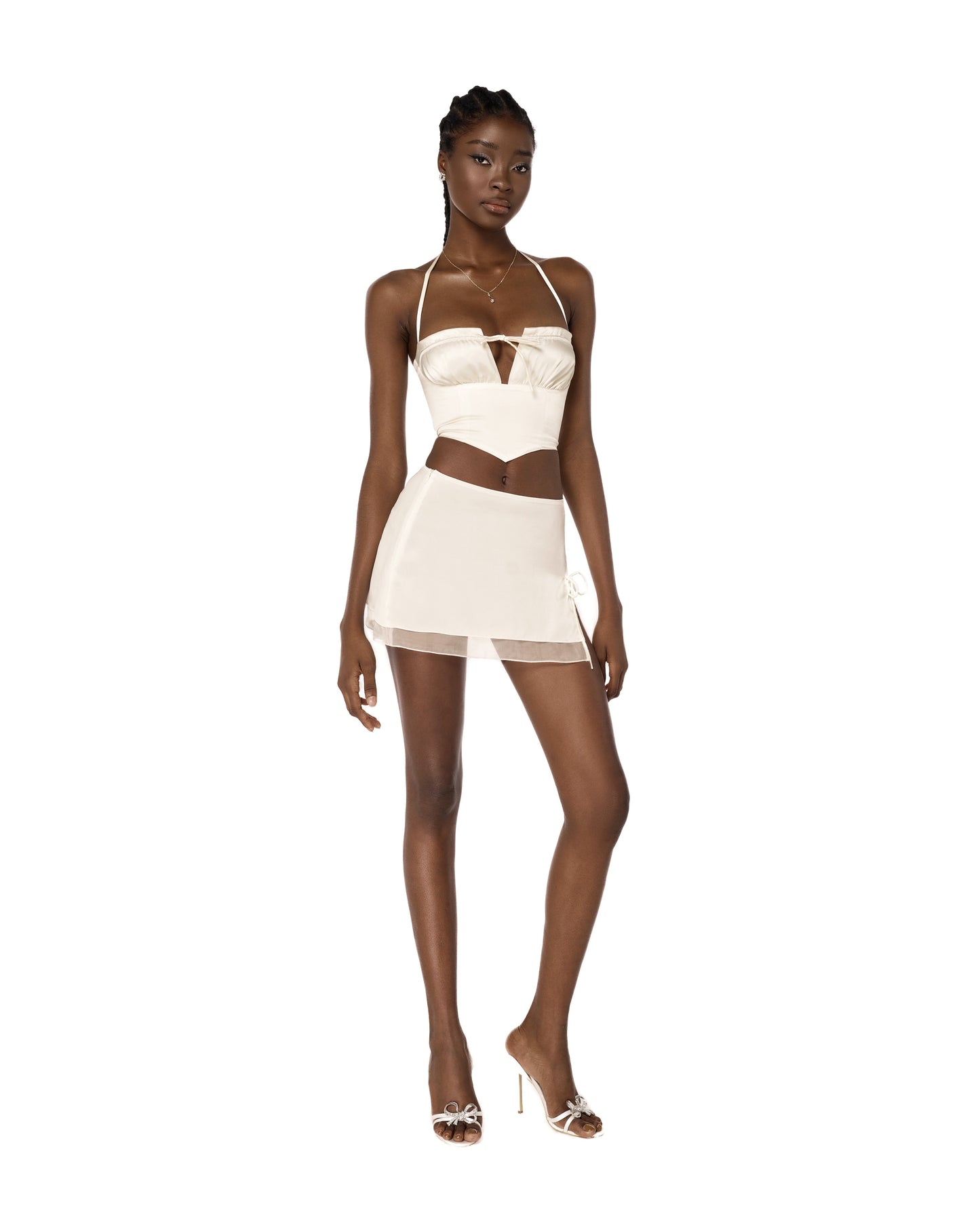 Aria Silk Satin Corset - Ivory
