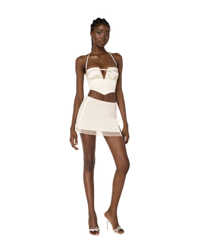 Aria Silk Satin Corset - Ivory