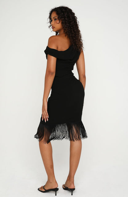 Sweet And Savage Off Shoulder Midi Dress Black