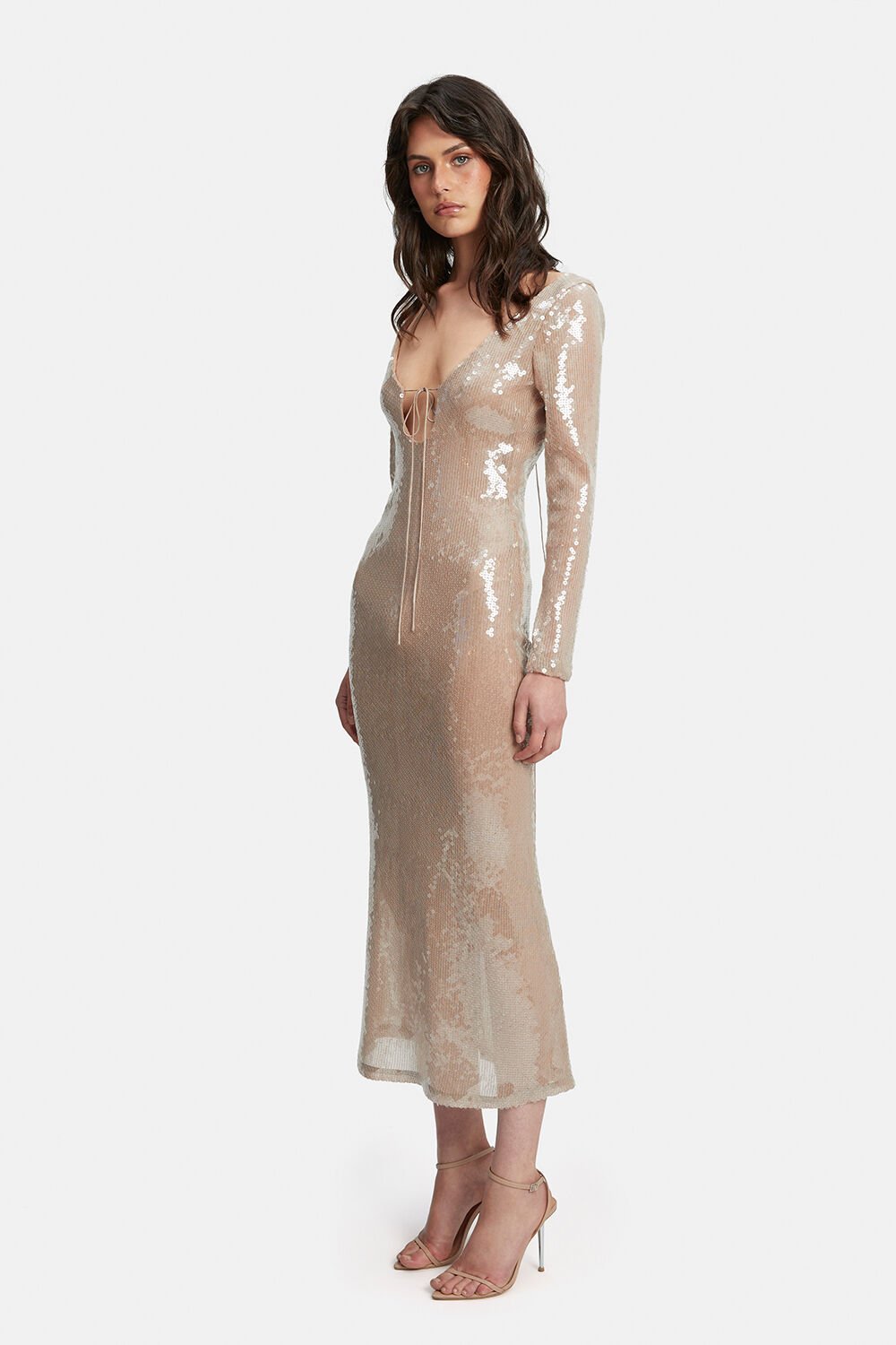 Verona Sequin Maxi Dress - Nude