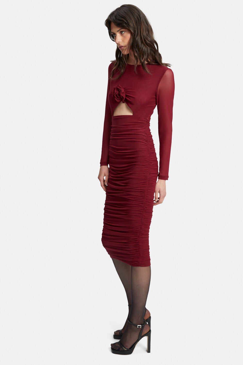 Yasmeen Midi Mesh Dress - Burgundy