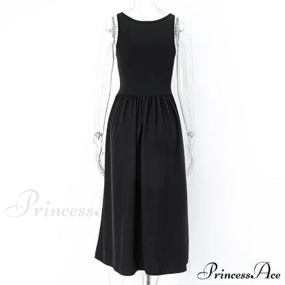 A Line Sleeveless O Neck Summer Casual Party Beach Club Midi Dress