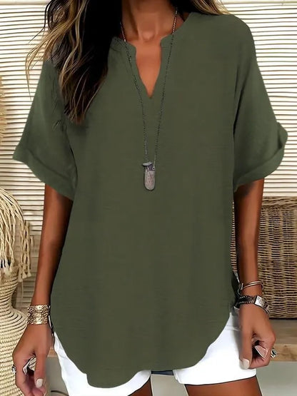 üî•Women's Plain Short Sleeve Blouse, Casual Solid Color Top for Daily Wear, Ladies Clothes for All Seasons