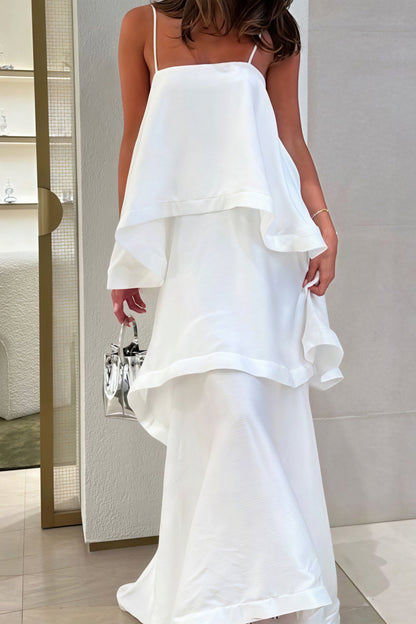 White Flowy Cami Tiered Maxi Dress