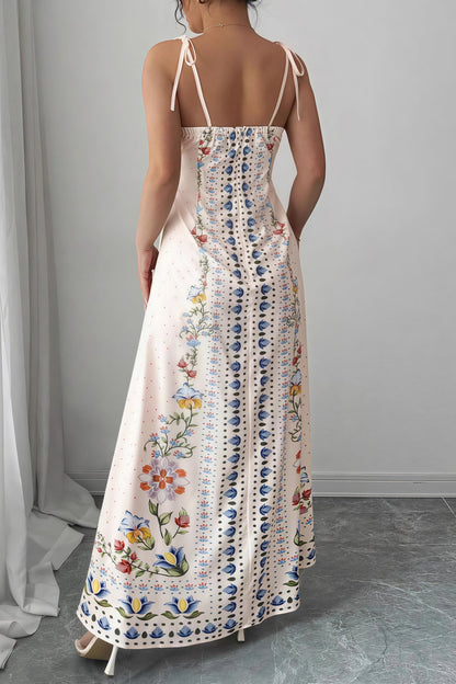 Elegant Floral Print Unique Spaghetti Strap Sleeveless Maxi Dress