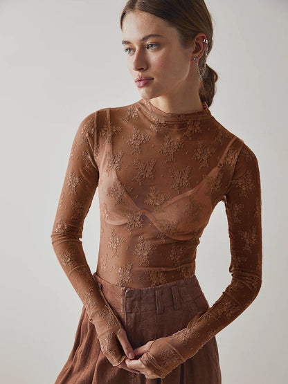 üòçWomen's Floral Lace Thumb Hole Sheer Tee