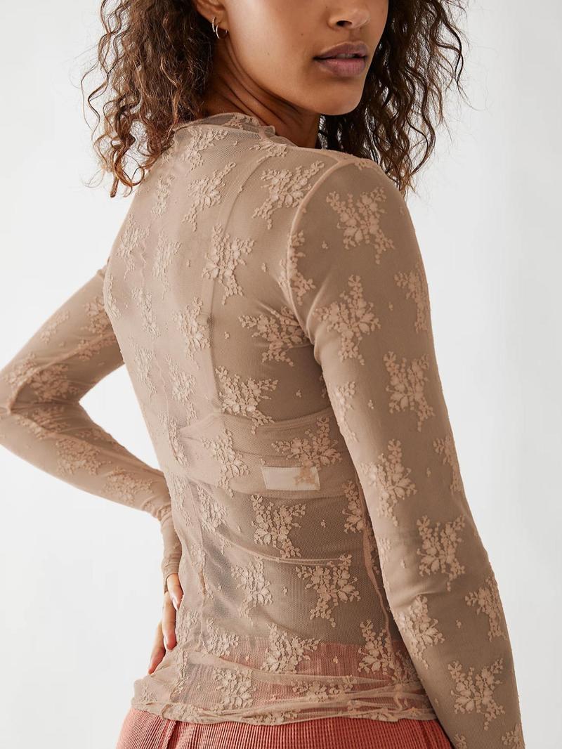 üòçWomen's Floral Lace Thumb Hole Sheer Tee