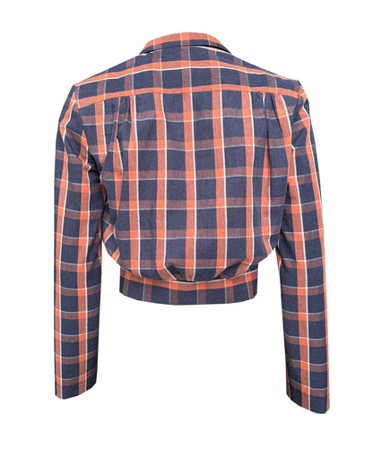 1930s Amelia Blouse - Navy and Orange Plaid