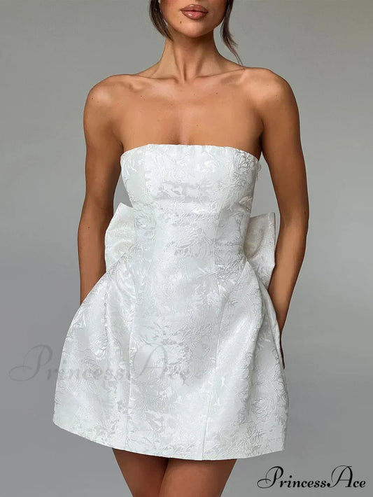And Sexy Jacquard Tube Graceful Top Bow Mini Dress