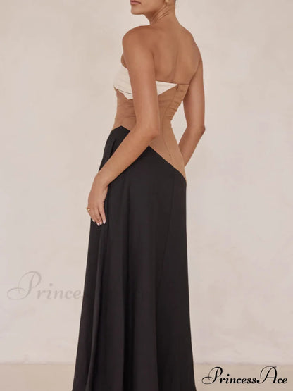 Asymmetrical Color-Blocked Stylish Maxi Dress