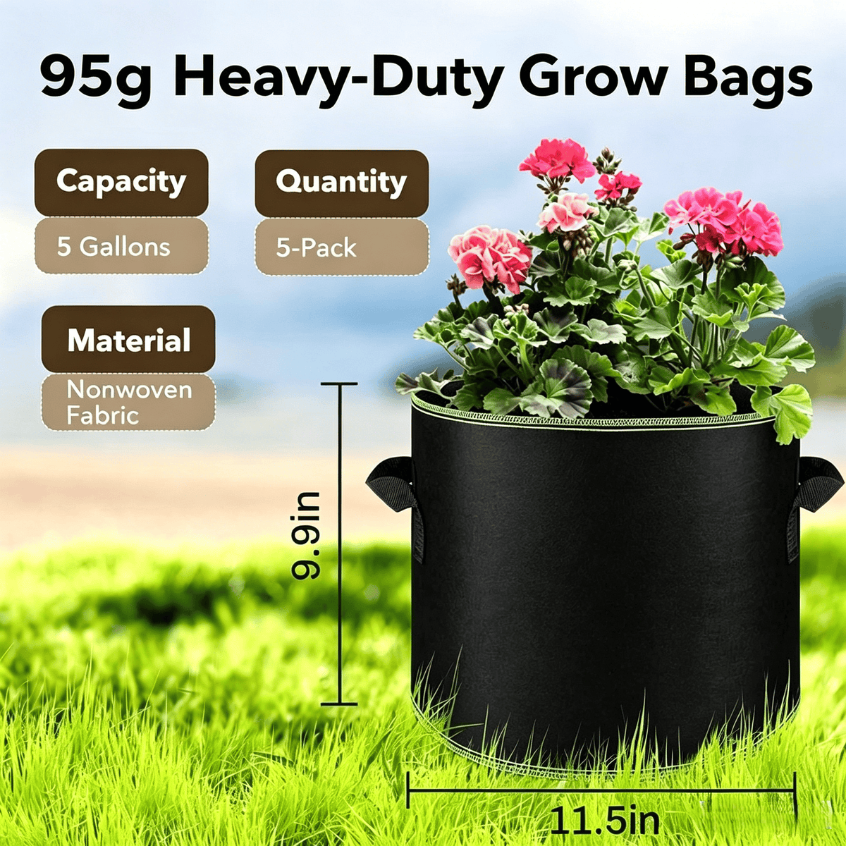 üå± Gallon Grow Bags ‚Äì Heavy Duty Aeration Fabric Pots with Handles for Vegetables, Flowers & Fruits ü™¥