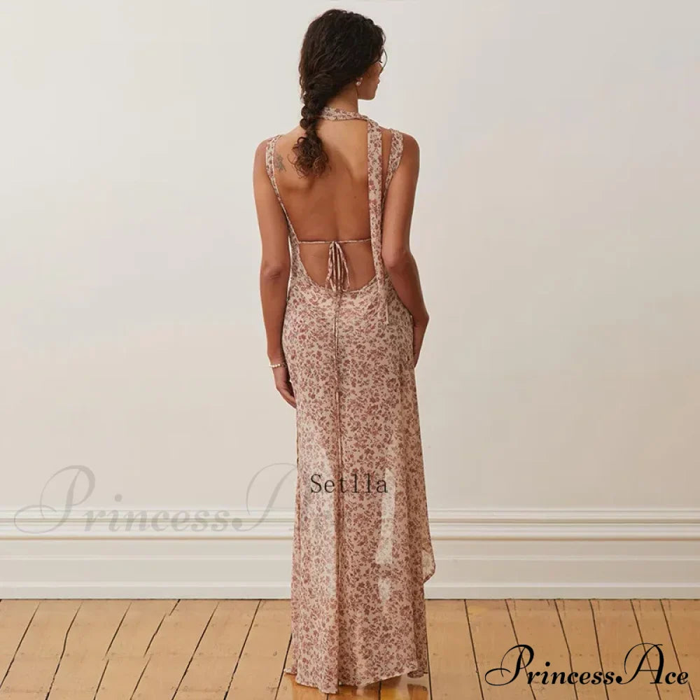 Backless Floral Birthday Maxi Dress