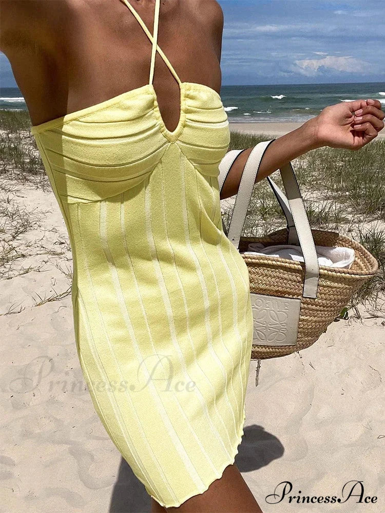 Backless Neck Sleeveless Knitted Mini Dress