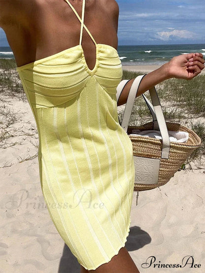 Backless Neck Sleeveless Knitted Mini Dress