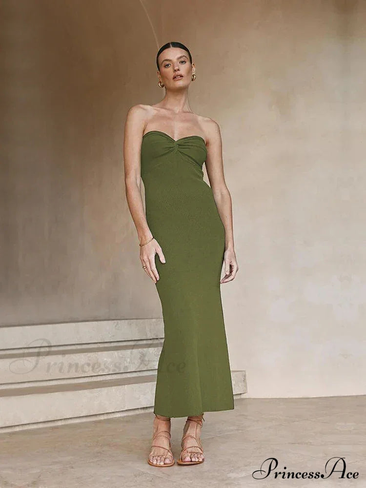Backless Twist Knitted Fashion Outfits Maxi Dress