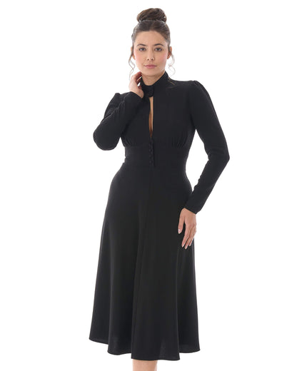 1970s Barbara Keyhole Dress - Black