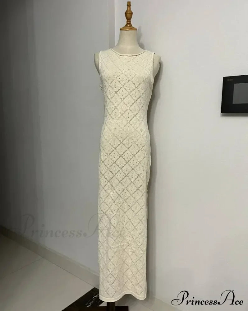 Beachwear Out Knitted Sleeveless Slit Tank Maxi Dress