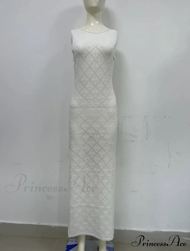 Beachwear Out Knitted Sleeveless Slit Tank Maxi Dress