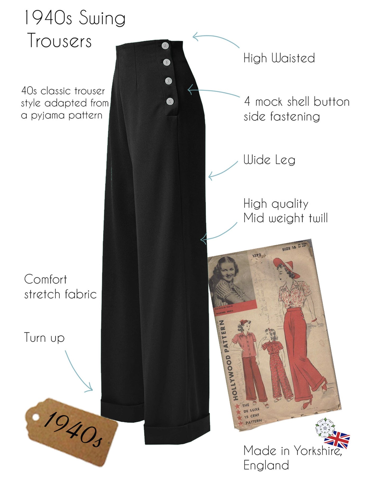 1940s Swing Trousers - Black