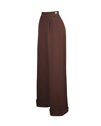 1940s Hepburn Pleated Trousers - Brown