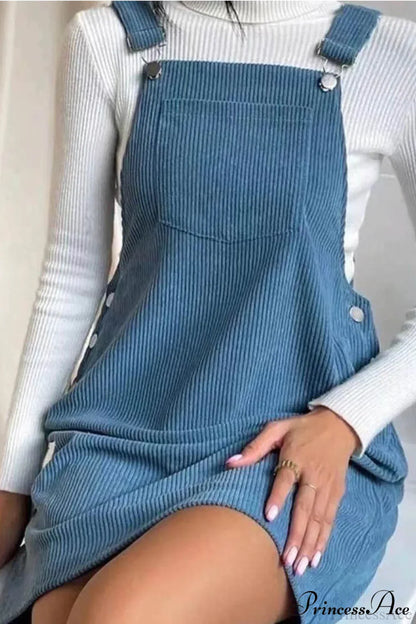 Button Strap Corduroy Dress
