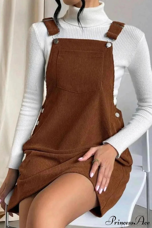 Button Strap Corduroy Dress