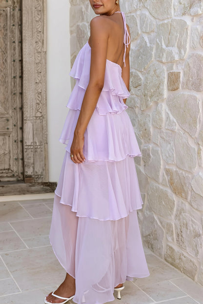 Tiered Ruffle Chiffon Print Maxi Dress