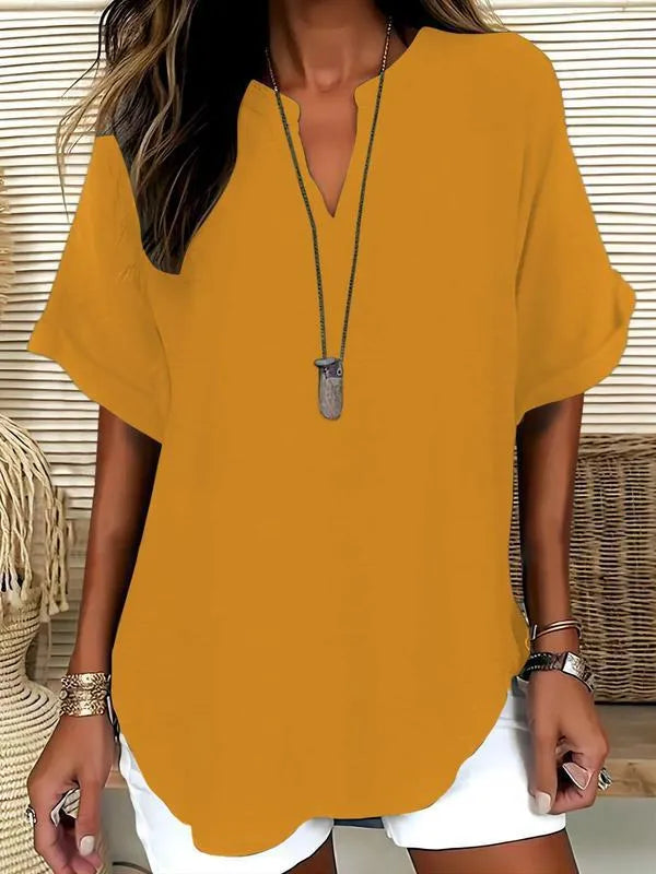 üî•Women's Plain Short Sleeve Blouse, Casual Solid Color Top for Daily Wear, Ladies Clothes for All Seasons