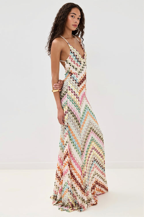 Striped Knit Cutout Texture Maxi Dress