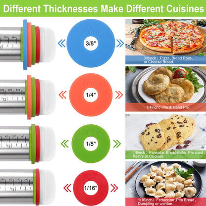 Dailyardtool¬Æ Adjustable Stainless Steel Rolling Pin with Thickness Rings