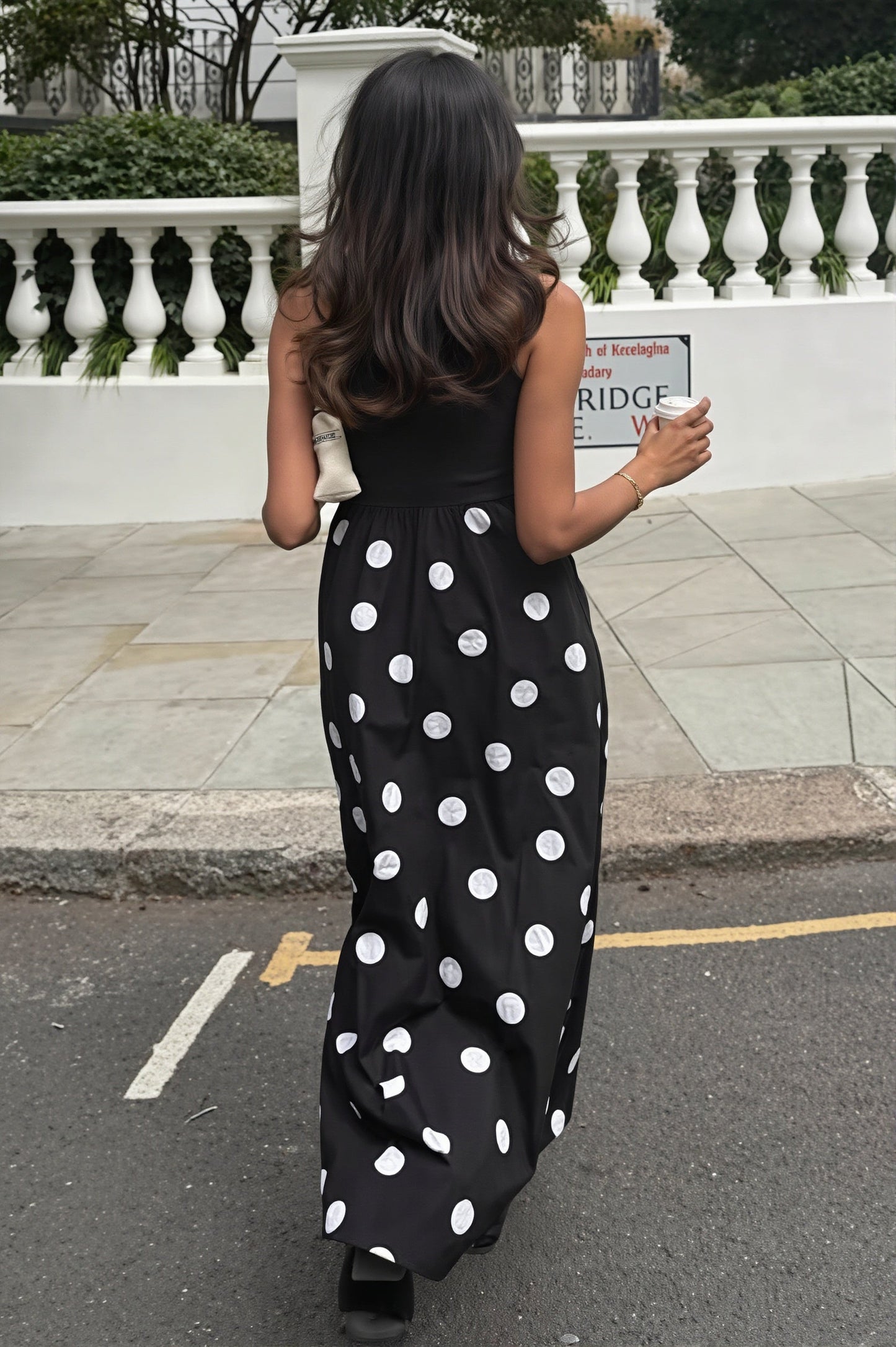 Casual Patchwork Polka Dot Maxi Dress