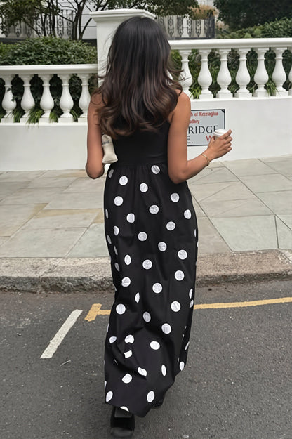 Casual Patchwork Polka Dot Maxi Dress