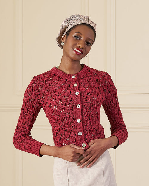 Pointelle Knit Cardigan - Framboise