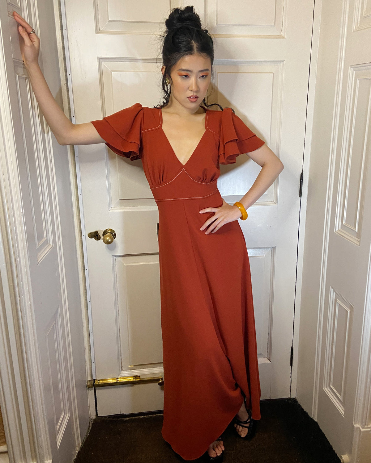 1970s Carrie Midi Dress - Rust