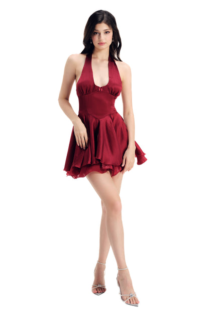 Regina Crepe Satin Dress - Cherry Wine