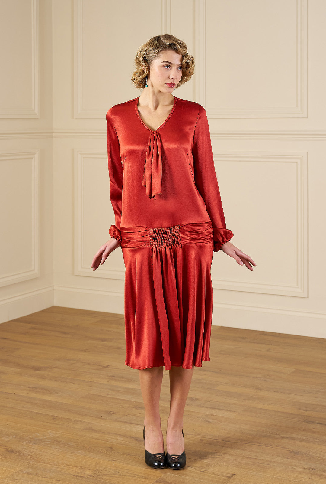 1920s Constance Dress - Rust Satin