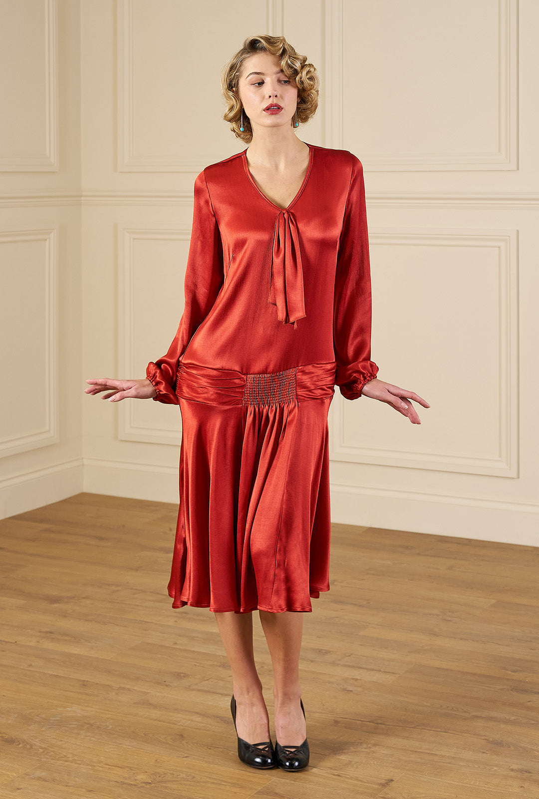 1920s Constance Dress - Rust Satin