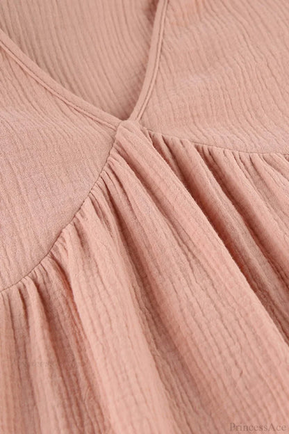 Crepe V Neck Puff Sleeve Loose Dress