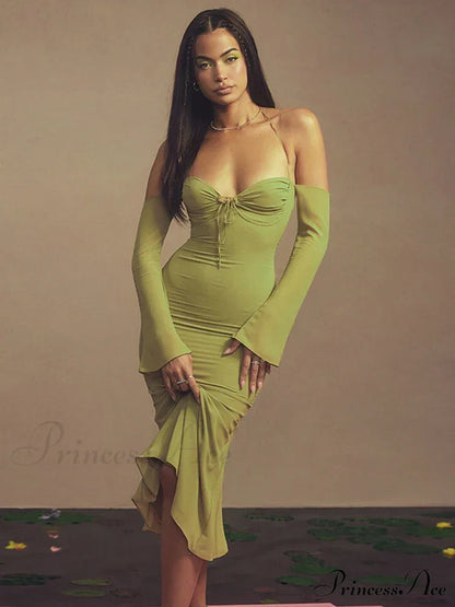 Cryptographic Green Mesh Sheer Midi Dress