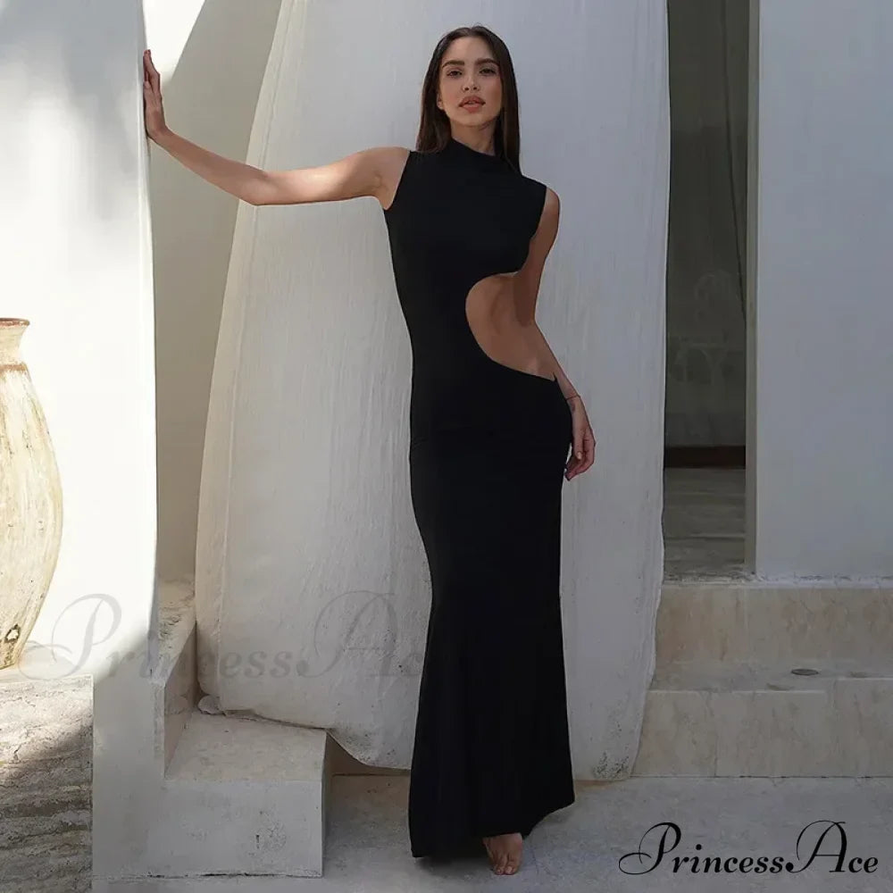 Cut Out Sleeveless Vestido Maxi Dress