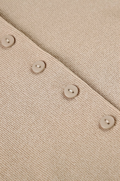 Solid Button Knit V Neck Slim Mini Dress