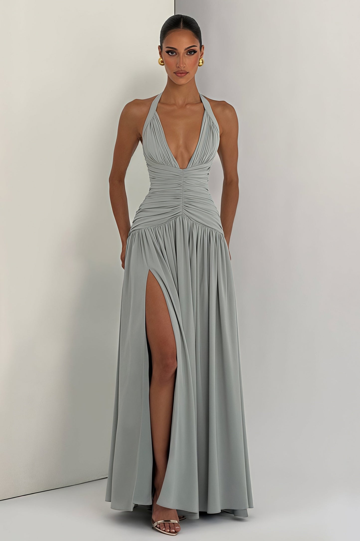 Elegant Halter Neck Slit Backless Maxi Dress