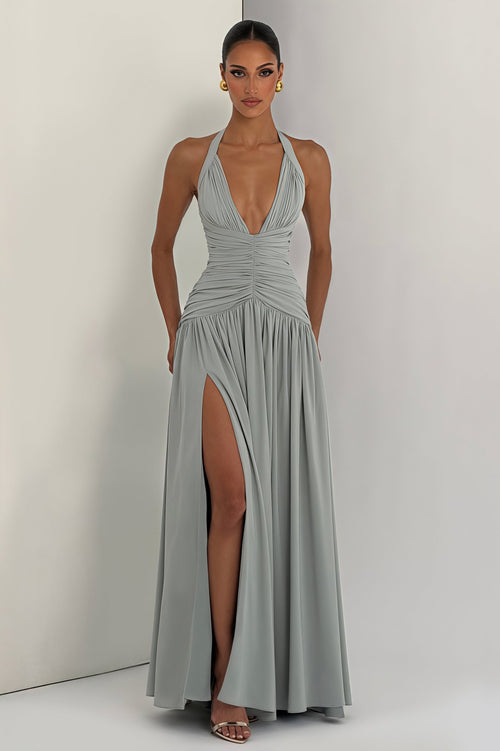 Elegant Halter Neck Slit Backless Maxi Dress