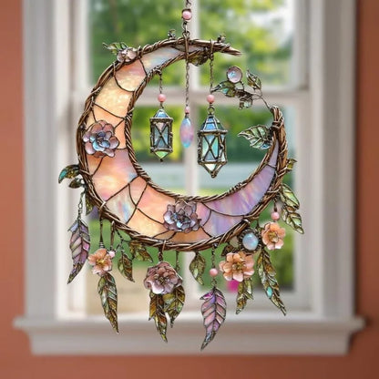 üåô2D Flat Printed Acrylic Moon and Floral Window Decor