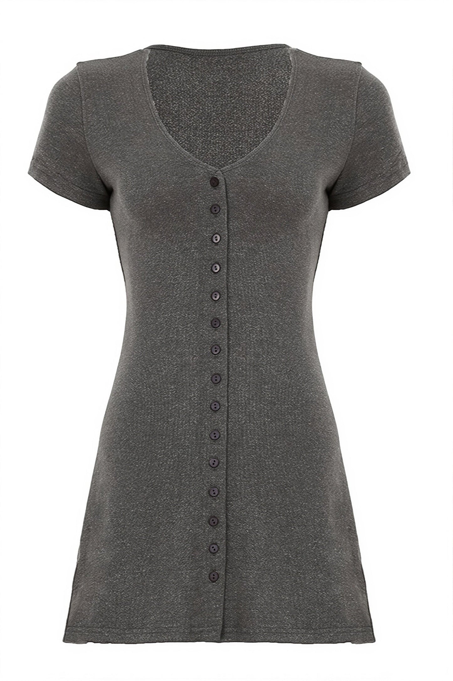 Solid Button Knit V Neck Slim Mini Dress