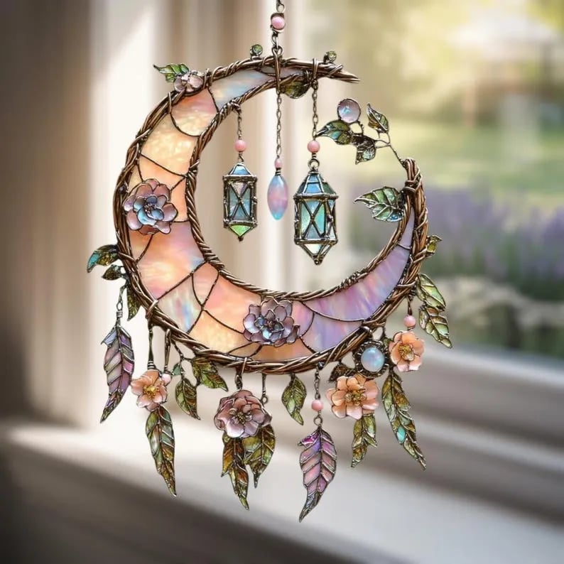 üåô2D Flat Printed Acrylic Moon and Floral Window Decor